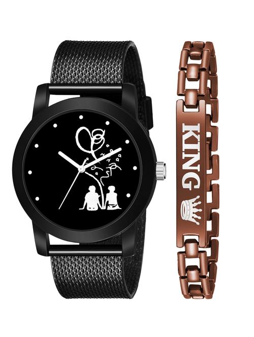 kajaru new fancy stylish - black pu strap & brown king bracelet combo watch - 18384324 - Very Small Image - 1