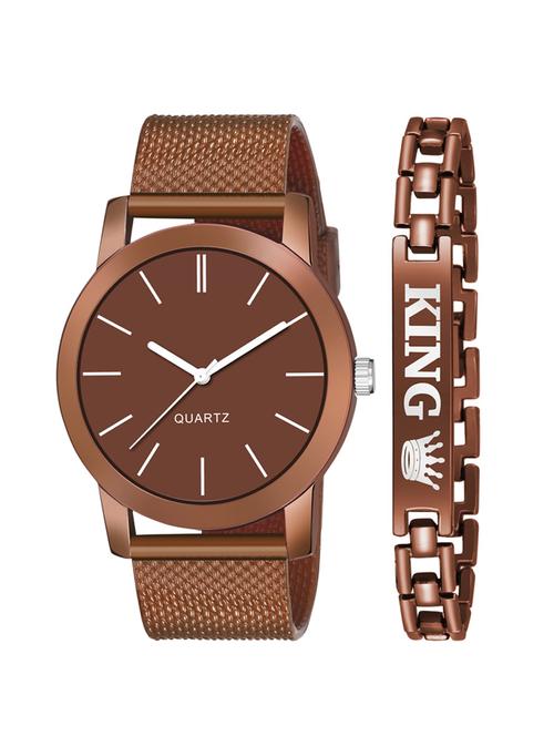 kajaru new fancy stylish - brown pu strap & brown king bracelet combo watch - 18384329 - Very Small Image - 1