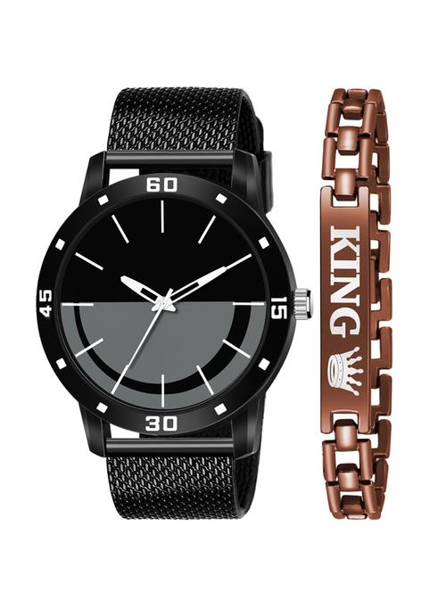 kajaru new fancy stylish - black pu strap & brown king bracelet combo watch - 18384334 - Very Small Image - 1