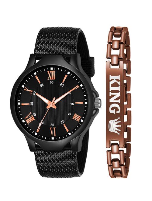 kajaru new fancy stylish - black pu strap & brown king bracelet combo watch - 18384340 - Very Small Image - 1