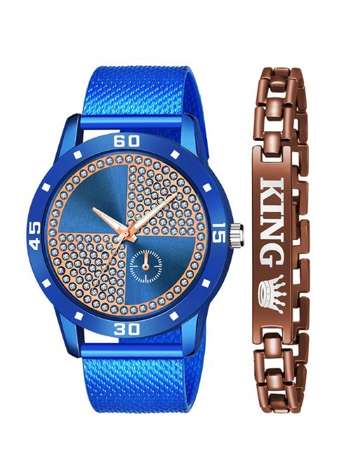 kajaru new fancy stylish - blue pu strap & brown king bracelet combo watch - 18384345 - Very Small Image - 1
