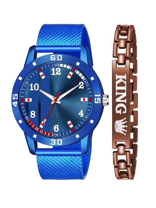 kajaru new fancy stylish - blue pu strap & brown king bracelet combo watch - 18384346 - Very Small Image - 1