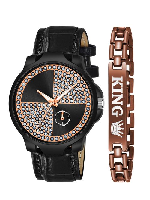 kajaru new fancy stylish - black pu strap & brown king bracelet combo watch - 18384353 - Very Small Image - 1
