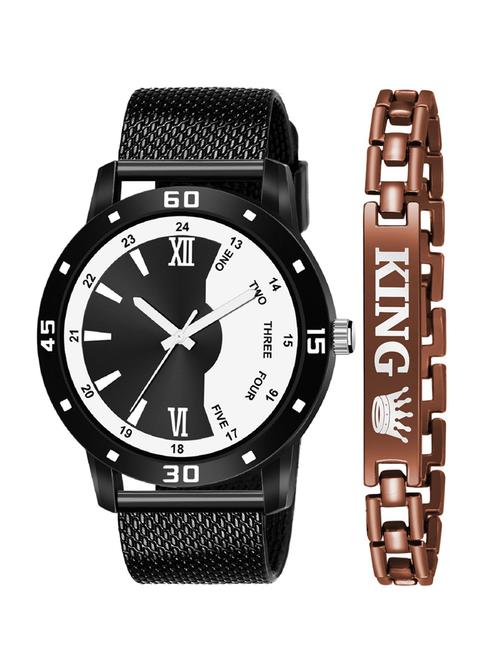 kajaru new fancy stylish - black pu strap & brown king bracelet combo watch - 18384356 - Very Small Image - 1