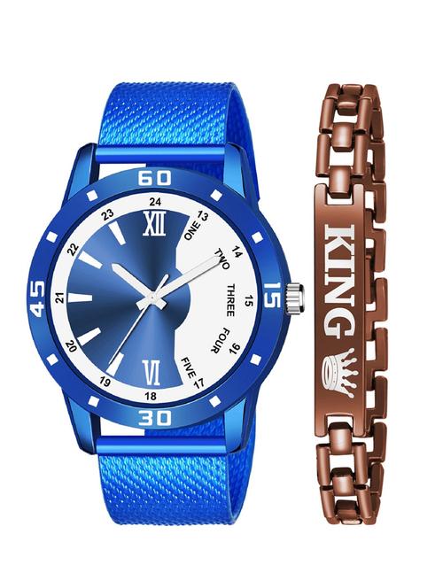 kajaru new fancy stylish - blue pu strap & brown king bracelet combo watch - 18384357 - Very Small Image - 1