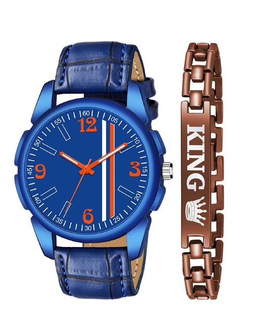 kajaru new fancy stylish - blue leather strap & brown king bracelet combo watch - 18384361 - Very Small Image - 1