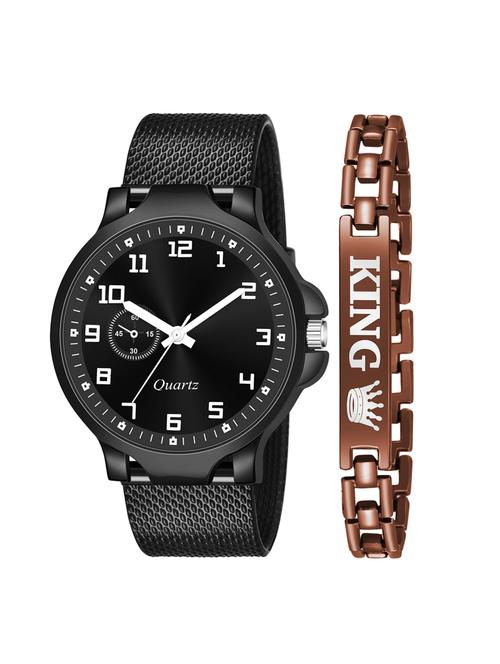 kajaru new fancy stylish - black pu strap & brown king bracelet combo watch - 18384362 - Very Small Image - 1