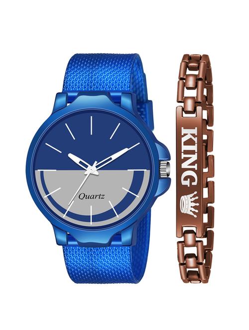 kajaru new fancy stylish - blue pu strap & brown king bracelet combo watch - 18384364 - Very Small Image - 1