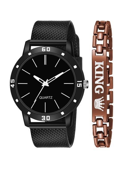 kajaru new fancy stylish - black pu strap & brown king bracelet combo watch - 18384366 - Very Small Image - 1