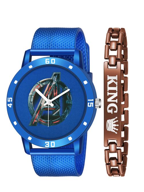 kajaru new fancy stylish - blue pu strap & brown king bracelet combo watch - 18384372 - Very Small Image - 1
