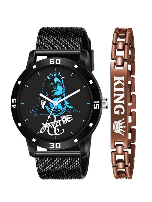 kajaru new fancy stylish - black pu strap & brown king bracelet combo watch - 18384376 - Very Small Image - 1
