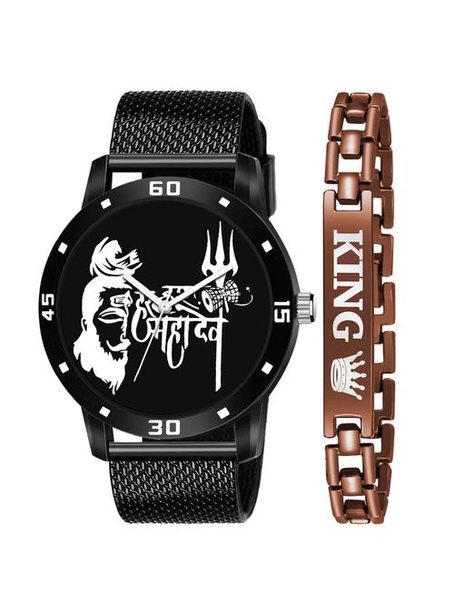 kajaru new fancy stylish - black pu strap & brown king bracelet combo watch - 18384382 - Very Small Image - 1