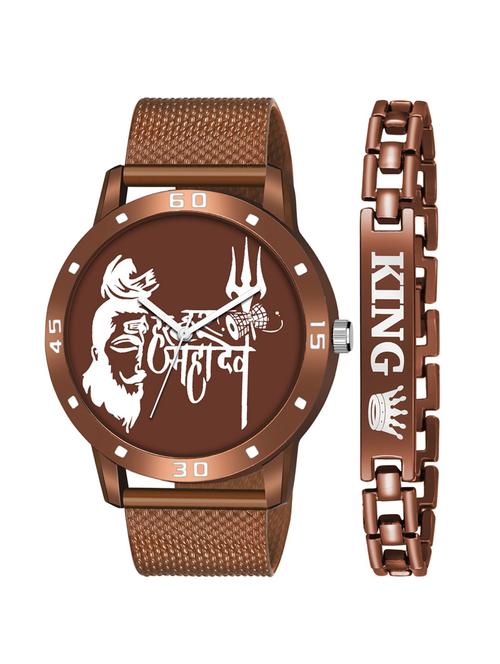 kajaru new fancy stylish - brown pu strap & brown king bracelet combo watch - 18384384 - Very Small Image - 1