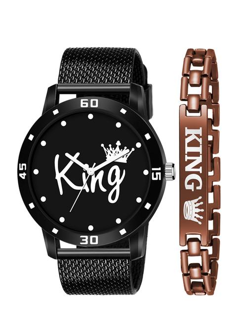 kajaru new fancy stylish - black pu strap & brown king bracelet combo watch - 18384385 - Very Small Image - 1