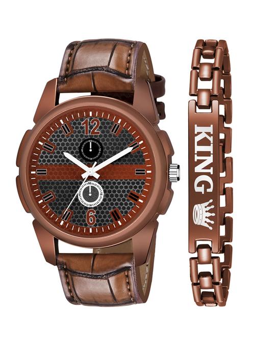 kajaru new fancy stylish - brown leather strap & brown king bracelet combo watch - 18384393 - Very Small Image - 1