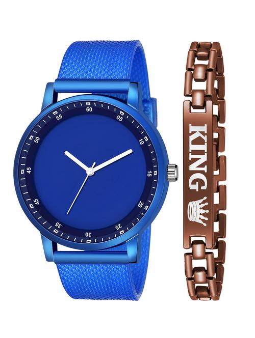 kajaru new fancy stylish - blue pu strap & brown king bracelet combo watch - 18384395 - Very Small Image - 1