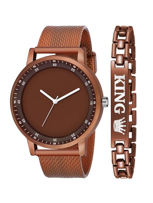 kajaru new fancy stylish - brown pu strap & brown king bracelet combo watch - 18384396 - Very Small Image - 1