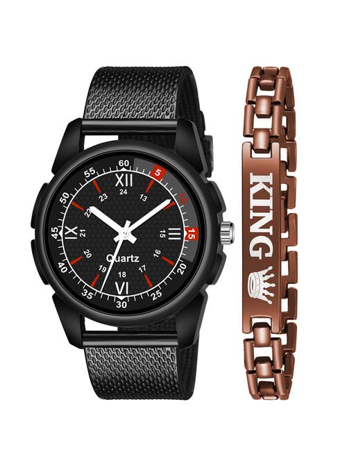 kajaru new fancy stylish - black pu strap & brown king bracelet combo watch - 18384397 - Very Small Image - 1