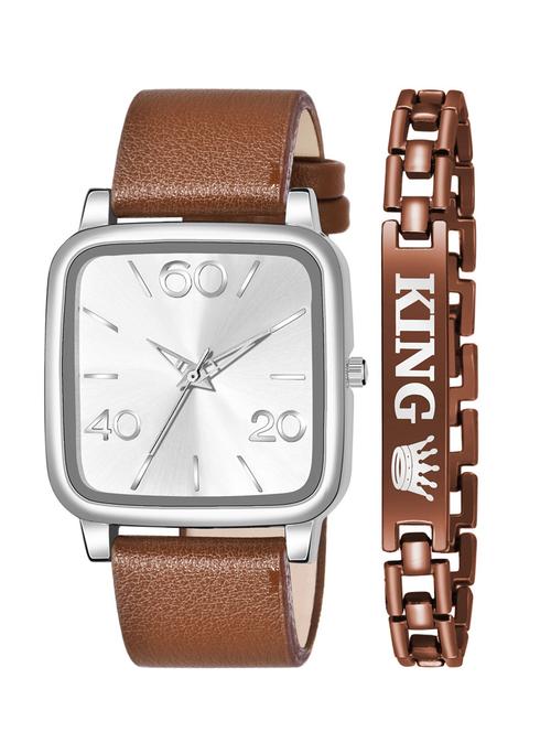 kajaru new fancy stylish - leather strap & brown king bracelet combo watch - 18384400 - Very Small Image - 1