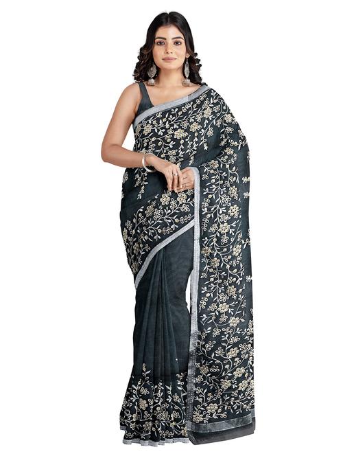 black silk blend handloom saree with blouse - 18384433 - Very Small Image - 1