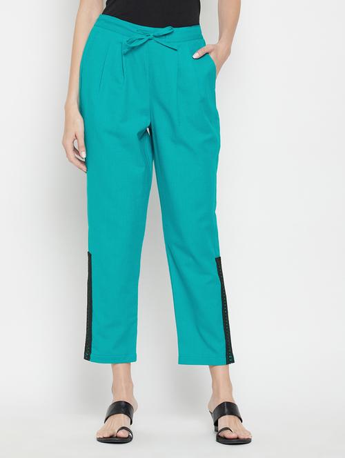 turquoise solid tapered pant - 18384477 - Very Small Image - 1