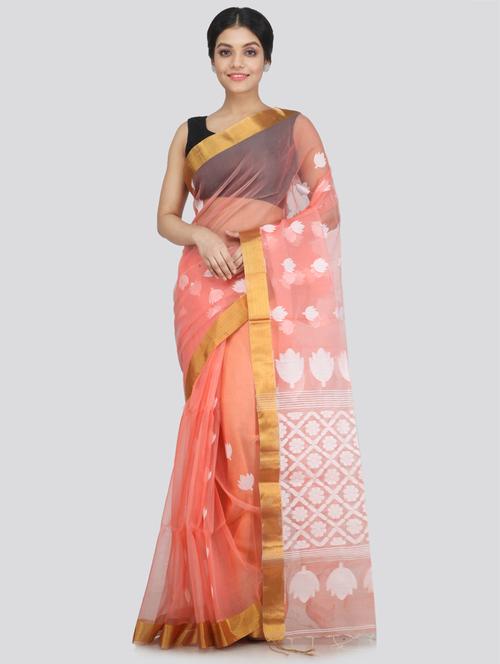 peach silk handloom saree with blouse - 18384524 - Very Small Image - 1