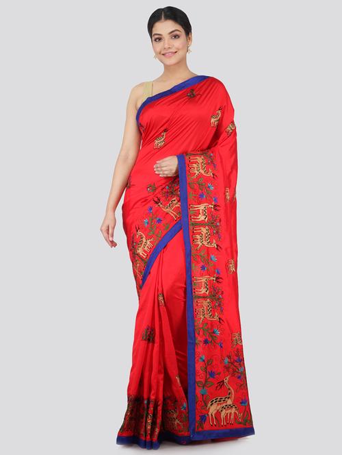 red silk embroidered saree with blouse - 18384883 - Very Small Image - 1