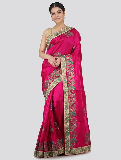 pink silk embroidered saree with blouse - 18384906 - Very Small Image - 1