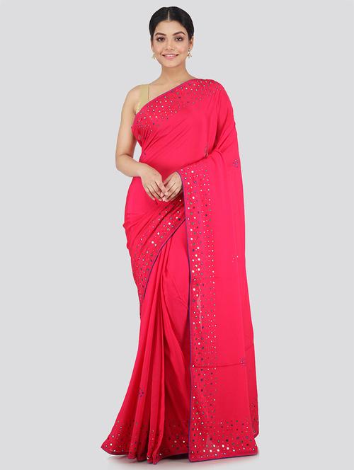 pink chiffon embroidered saree with blouse - 18384911 - Very Small Image - 1