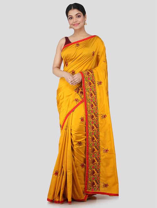 yellow silk embroidered saree with blouse - 18384930 - Very Small Image - 1