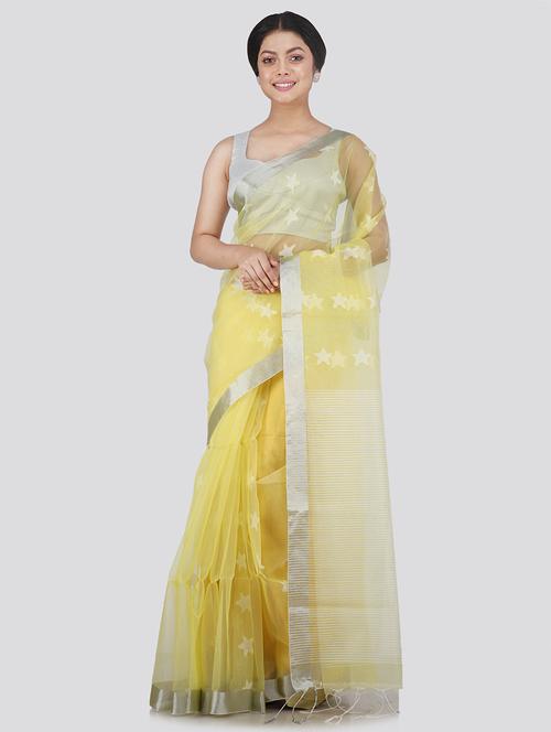 yellow silk handloom saree - 18385008 - Very Small Image - 1