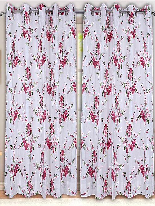 texstylers cotton floral eyelet window or door curtain, 5ftx7ft, pink white, pack of 2 - 18385176 - Very Small Image - 1