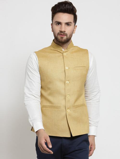 yellow solid nehru jacket - 18385717 - Very Small Image - 1