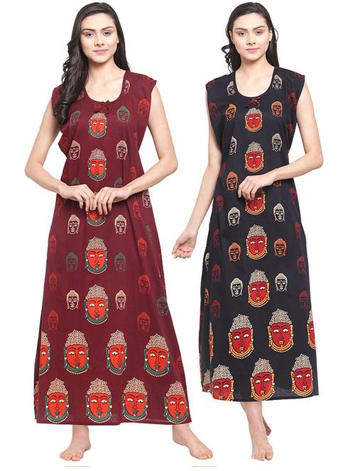 set of 2 sleeveless printed nighty - 18385822 - Very Small Image - 1