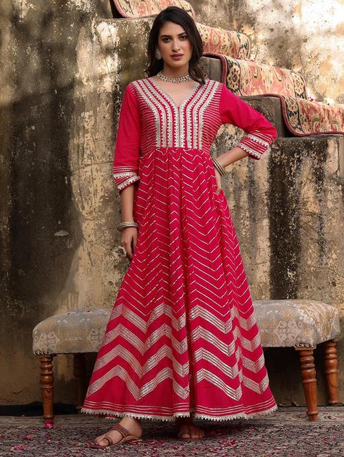 chevron gota work anarkali kurta - 18385970 - Very Small Image - 1
