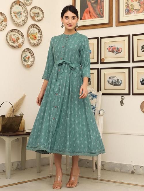ikat printed a-line ethnic dress - 18385985 - Very Small Image - 1