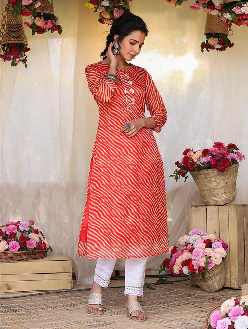 red leheriya straight kurta - 18385996 - Very Small Image - 1