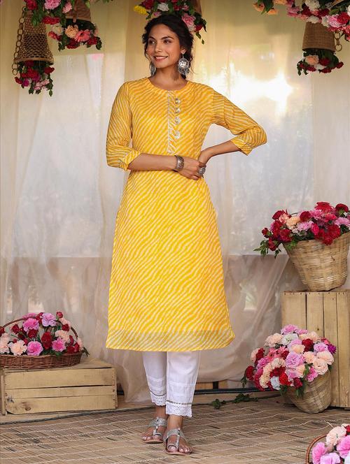 yellow leheriya straight kurta - 18385997 - Very Small Image - 1