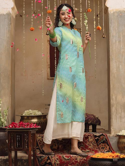 green leheriya straight kurta - 18385998 - Very Small Image - 1