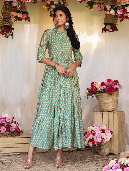 mandarin neck printed tiered ethnic dress - 18386008 - Very Small Image - 1