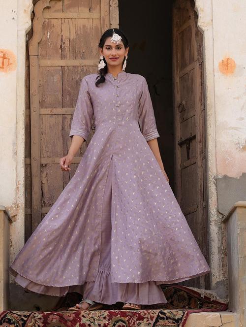 purple printed high slit kurta - 18386035 - Very Small Image - 1