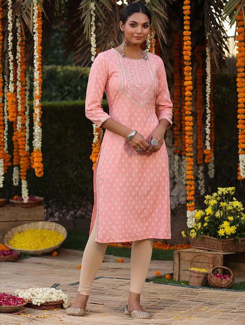 peach printed straight kurta - 18386046 - Very Small Image - 1