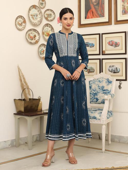 teal phulkari anarkali kurta - 18386050 - Very Small Image - 1