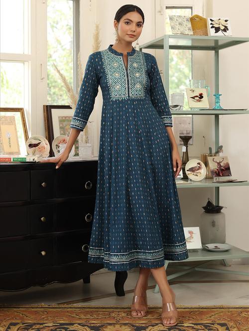 indigo bandhani anarkali kurta - 18386057 - Very Small Image - 1