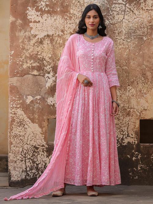 lace detailed printed kurta dupatta set - 18386072 - Very Small Image - 1