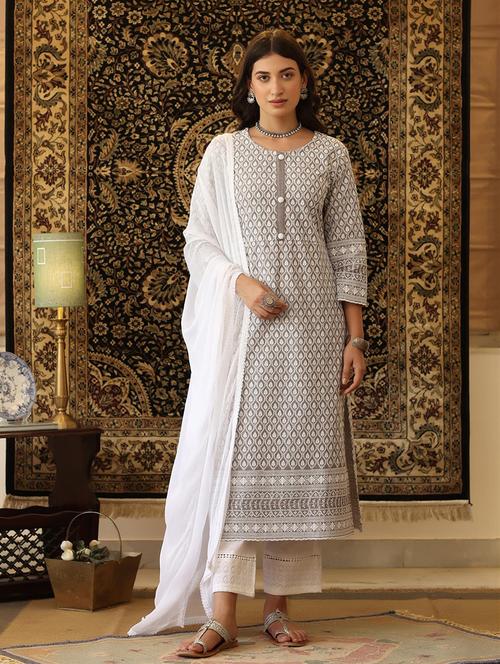 grey cotton suit set - 18386099 - Very Small Image - 1