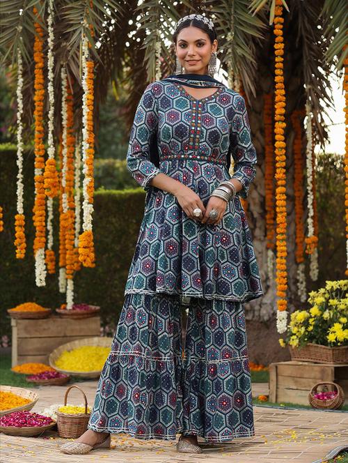 indigo rayon kurta sharara set - 18386186 - Very Small Image - 1