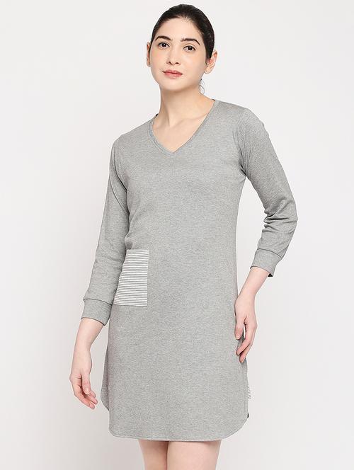 v-neck solid a-line dress - 18386483 - Very Small Image - 1