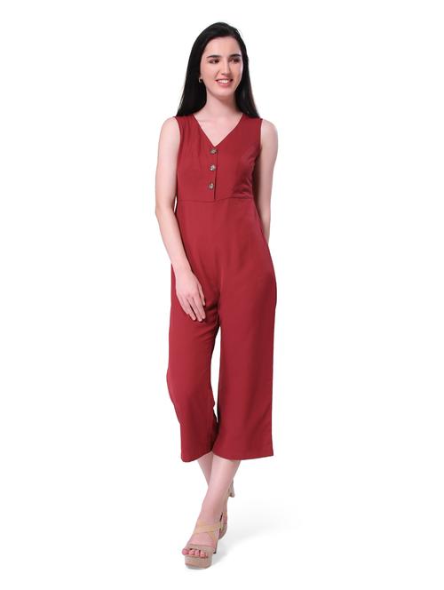 v-neck solid jumpsuit - 18386516 - Very Small Image - 1