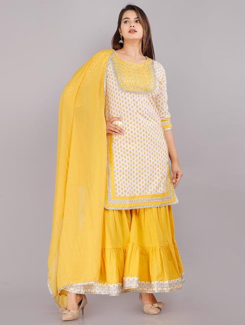 yellow cotton kurta sharara set - 18386799 - Very Small Image - 1